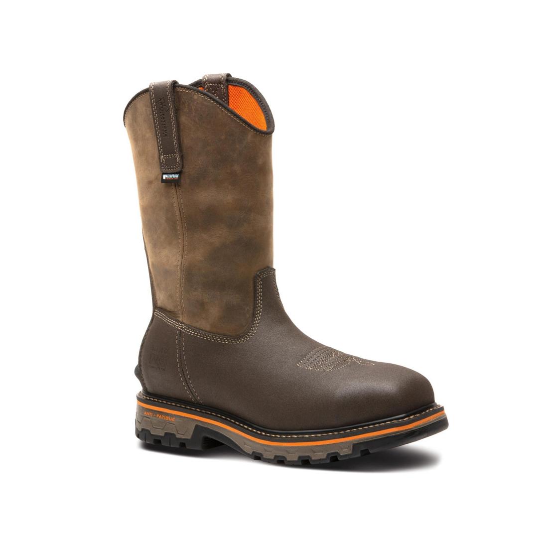 Timberland Pro True Grit Composite-Toe Waterproof Pull-On Work Boot Brown/Green Medial View