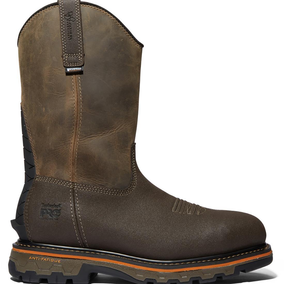 Timberland Pro True Grit Composite-Toe Waterproof Pull-On Work Boot Brown/Green Profile View