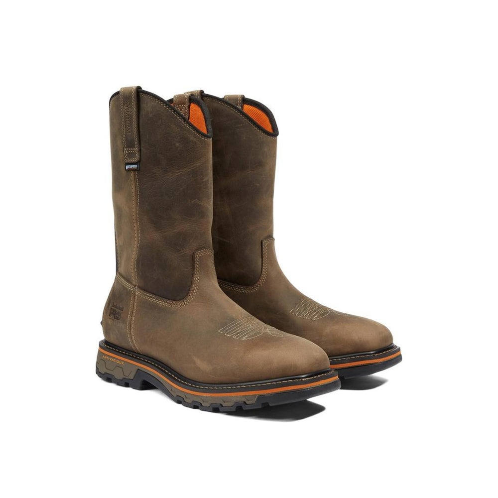 Timberland Pro True Grit Soft-Toe Waterproof Pull-On Boot Brown Angled View