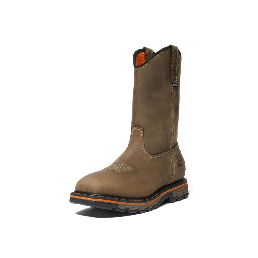 Timberland Pro True Grit Soft-Toe Waterproof Pull-On Boot Brown Detail View