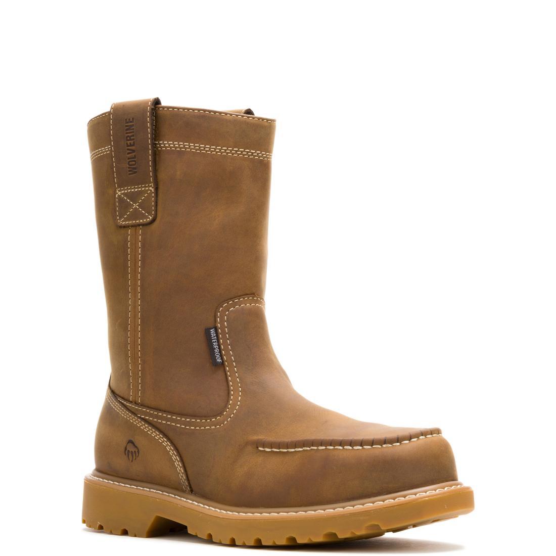 Wolverine Floorhand Moc-Toe Waterproof Steel-Toe Pull-On Work Boot Wheat W241194 Medial Image