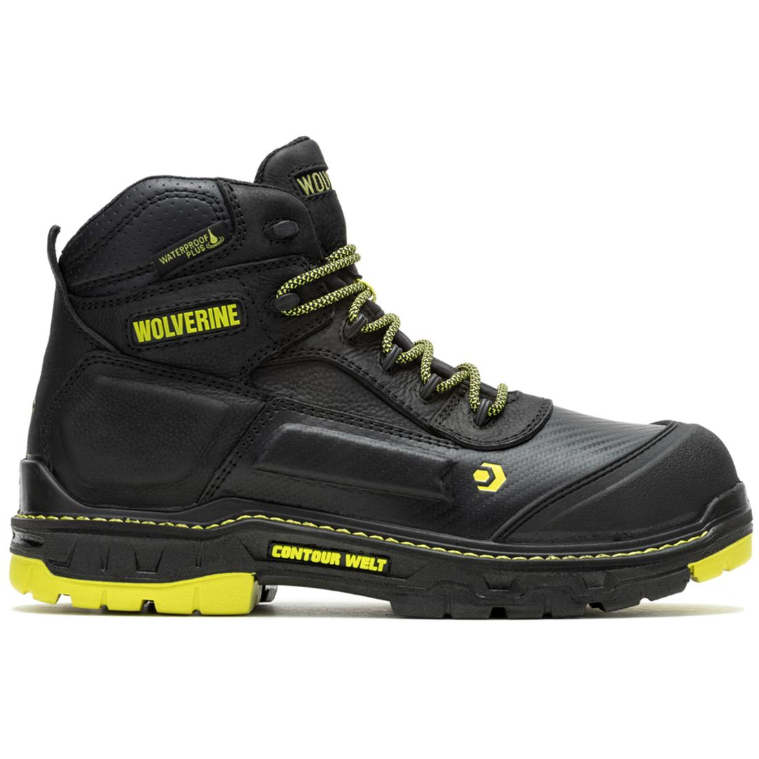 Wolverine Overpass 6" CarbonMax Work Boot Black/Lime Profile View
