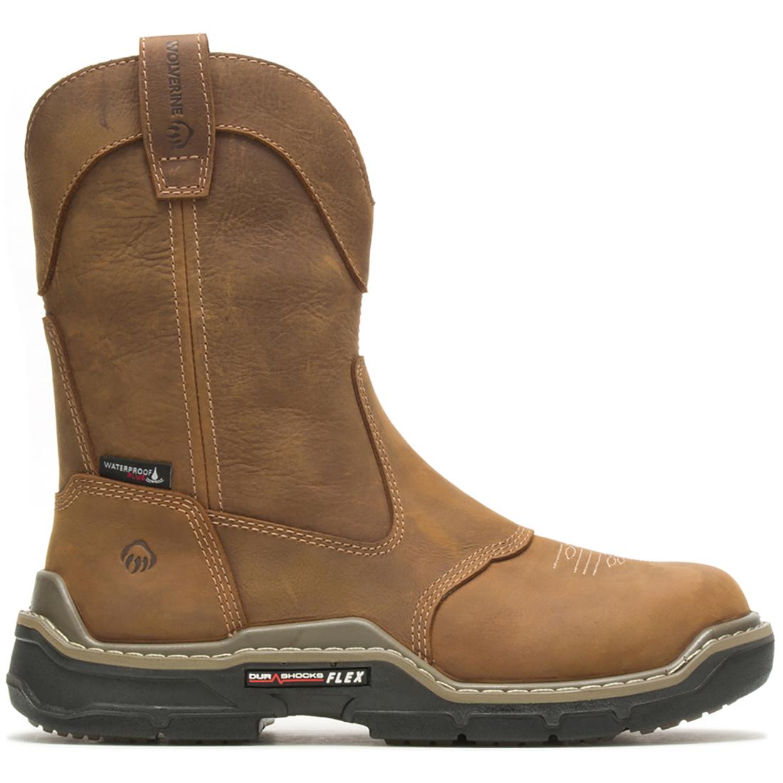Wolverine Raider DuraShocks® Western Waterproof Soft Toe Pull-On Wellington Work Boot Profile View