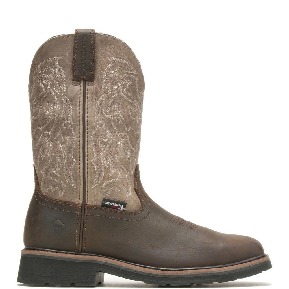 Wolverine Rancher Dark Taupe Steel-Toe Waterproof Pull-On Wellington Work Boot Profile View