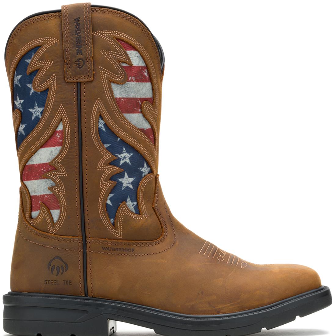 Wolverine Rancher Flag Steel-Toe Pull-On Wellington Work Boot Usa Flag Profile View