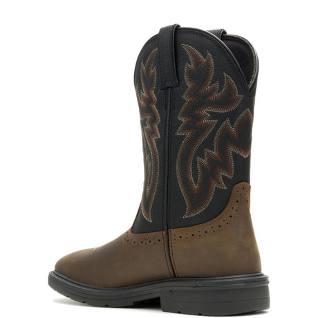 Wolverine Rancher Level Soft-Toe Pull-On Work Boot Black/Brown W250067 Heel Image