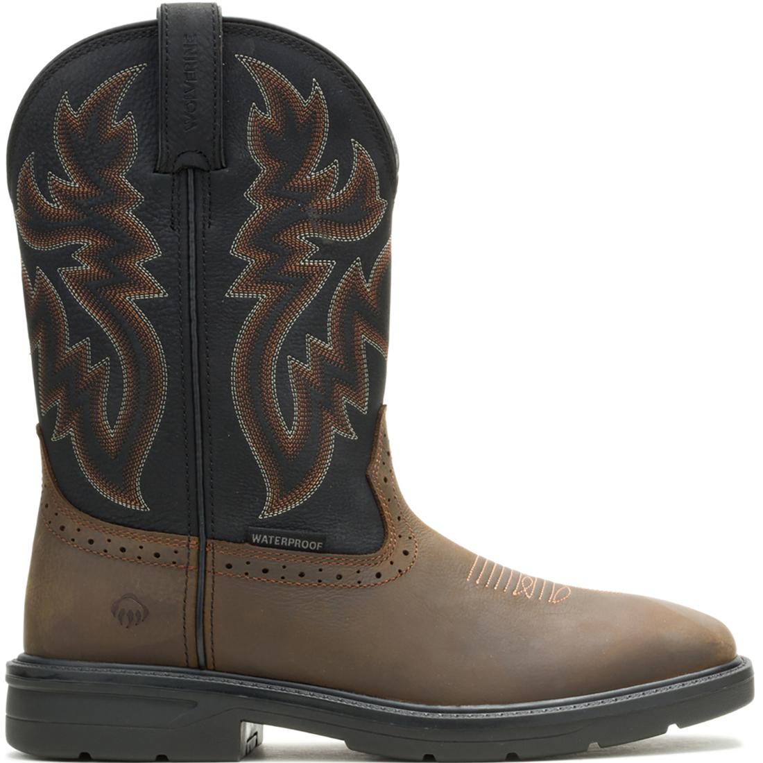 Wolverine Rancher Level Soft-Toe Pull-On Work Boot Black/Brown Profile View