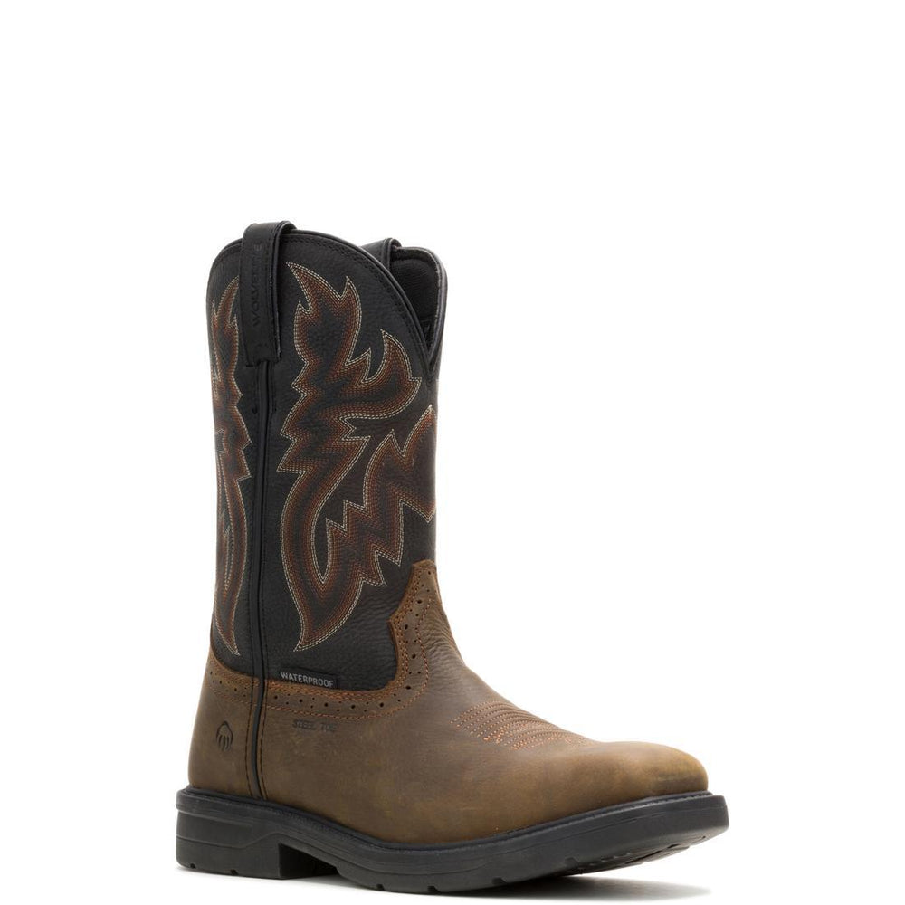 Wolverine Rancher Level Steel-Toe Pull-On Wellington Work Boot Black/Brown Steel-Toe,W251043 Medial Image