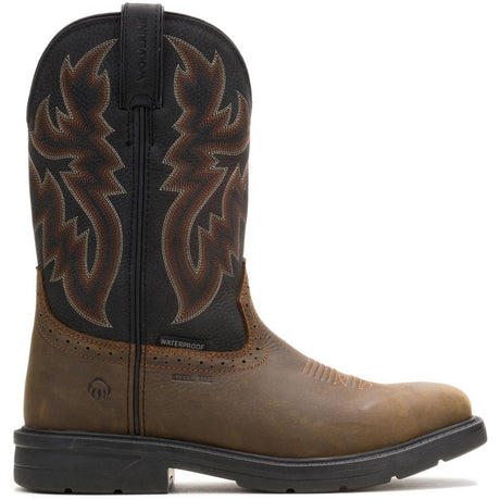 Wolverine Rancher Level Steel-Toe Pull-On Wellington Work Boot Black/Brown Profile View