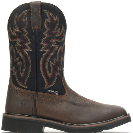 Wolverine Rancher Soft-Toe Waterproof Pull-On Wellington Work Boot Black/Brown Profile View