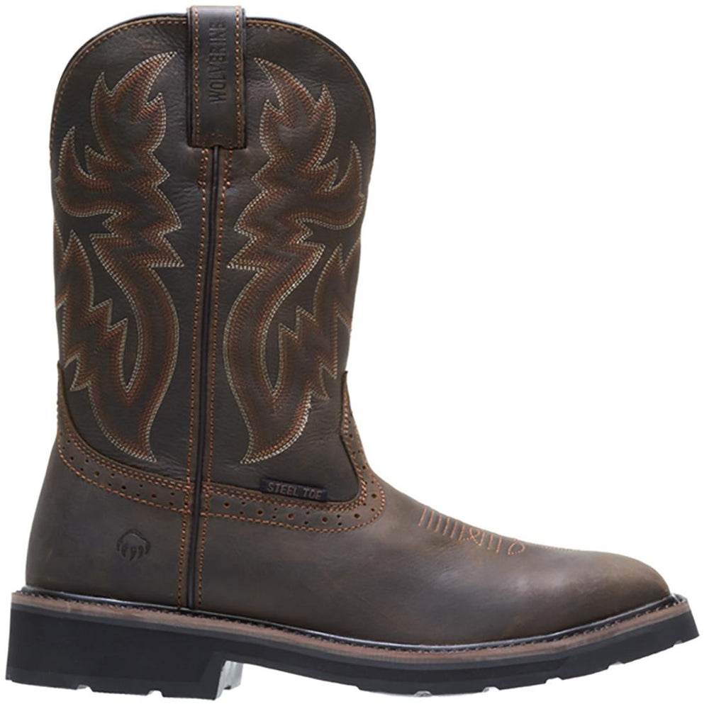 Wolverine Rancher Steel-Toe Pull-On Wellington Square Toe Work Boot Dark Brown Profile View
