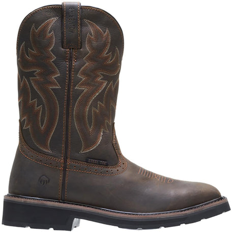 Wolverine Rancher Steel-Toe Pull-On Wellington Square Toe Work Boot Dark Brown Profile View