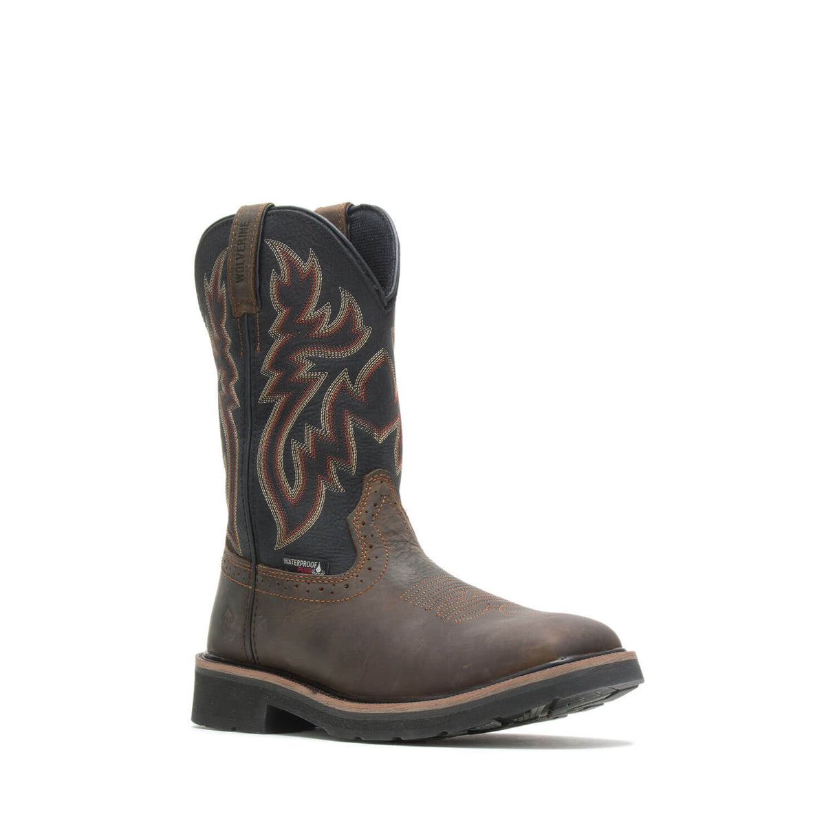 Wolverine Rancher Steel-Toe Waterproof Pull-On Wellington Work Boot Black/Brown steel toe,W10765 Medial Image