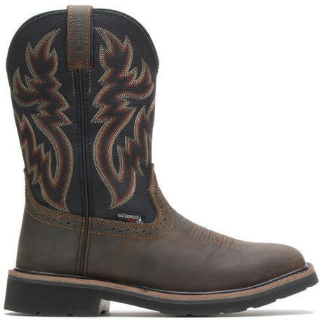 Wolverine Rancher Steel-Toe Waterproof Pull-On Wellington Work Boot Black/Brown Profile View