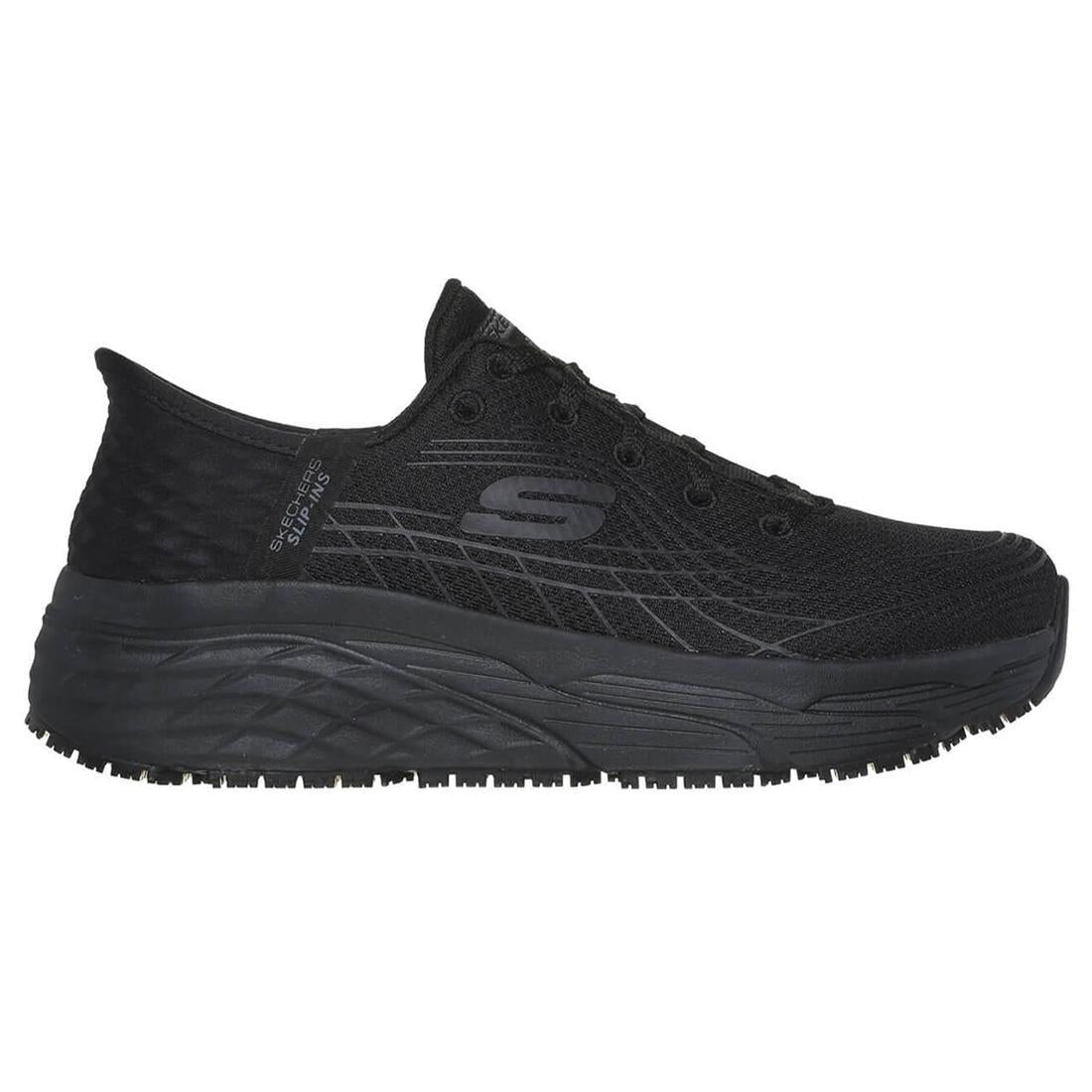 Skechers Work Womens Slip-ins Max Cushioning Elite Slip Resistant Shoe Black Profile View
