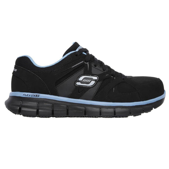 Skechers Work Women's Sandlot Synergy: Alloy-Toe Work Shoe Black/Blue Profile View
