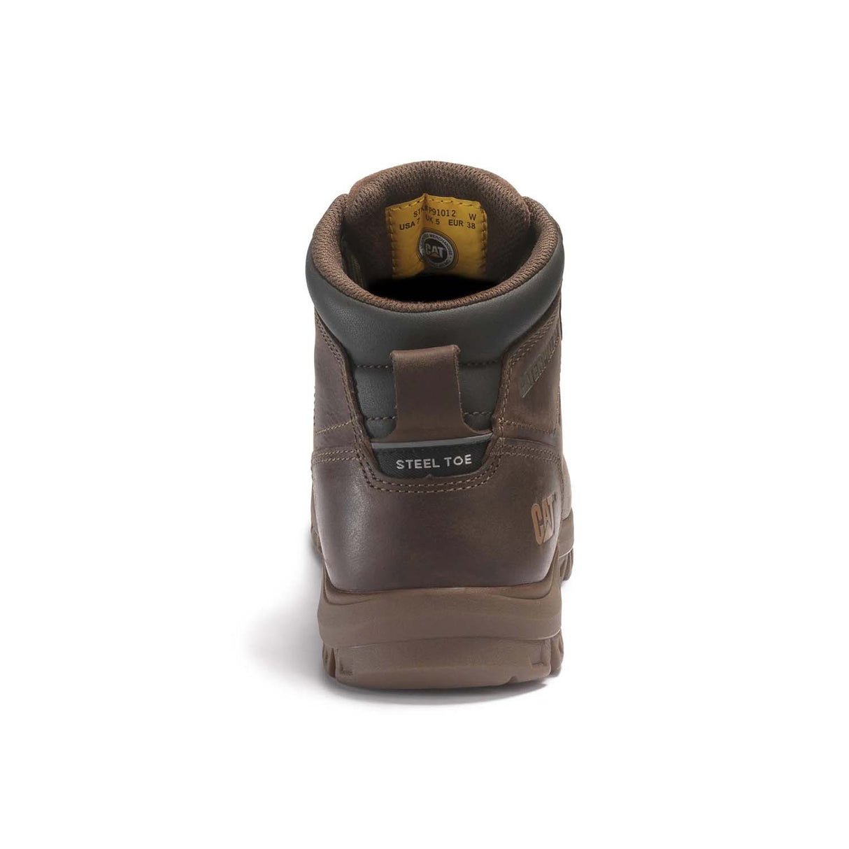 Caterpillar Mae Women’s Steel-Toe Waterproof Work Boot Brown P91011 Heel Image