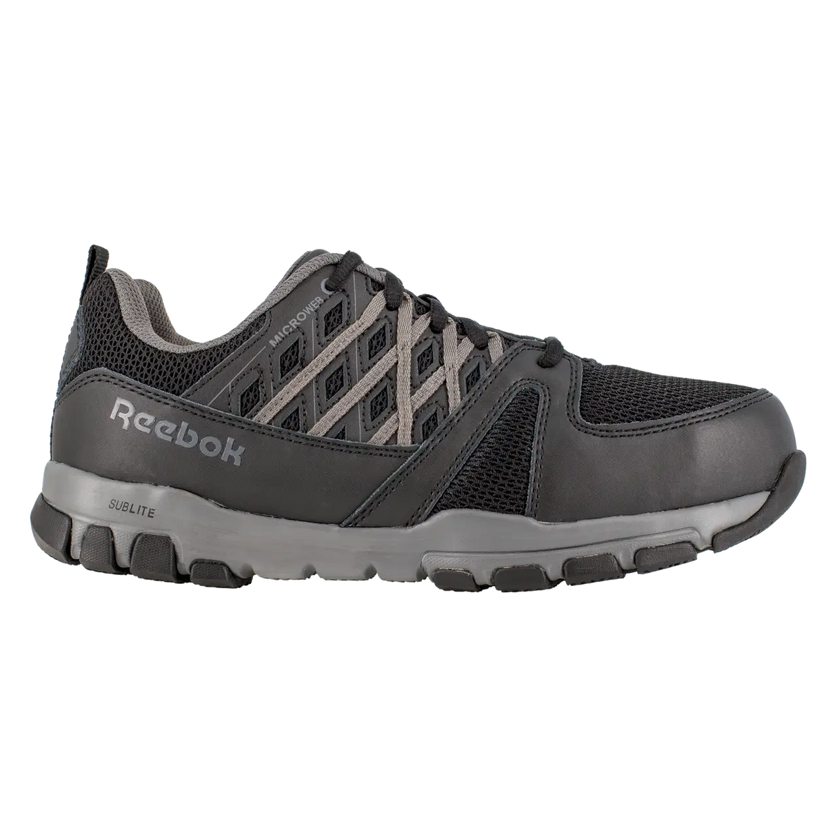 Reebok Women's Sublite Steel Toe Shoe Black with Grey RB416 side view