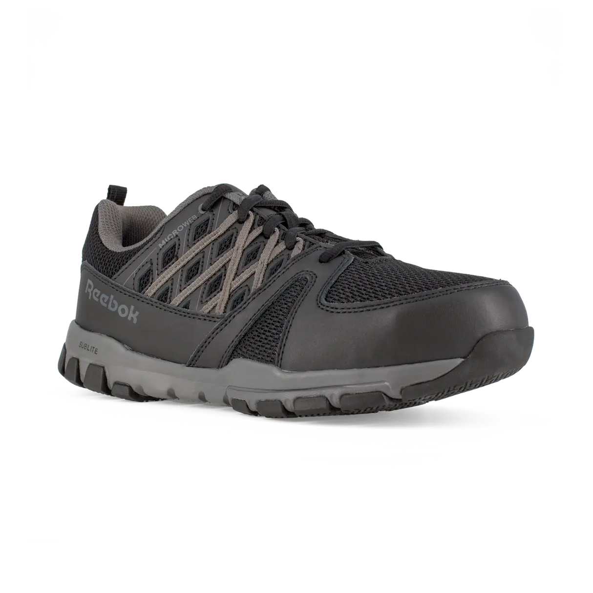 Reebok Women's Sublite Steel Toe Shoe Black with Grey RB416 details
