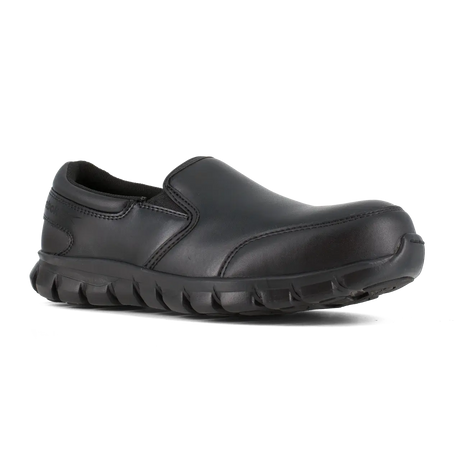 Reebok Work-Sublite Cushion Work Athletic Slip On Composite Toe Black Leather-Steel Toes-2