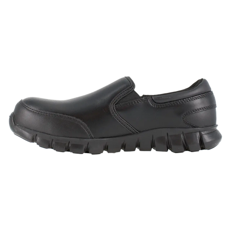 Reebok Work-Sublite Cushion Work Athletic Slip On Composite Toe Black Leather-Steel Toes-5