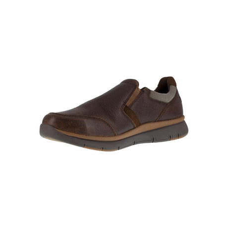 Rockport Works Primetime Casuals Steel-Toes Slip On Work Shoe Brown RK5710 Angled Medial Image