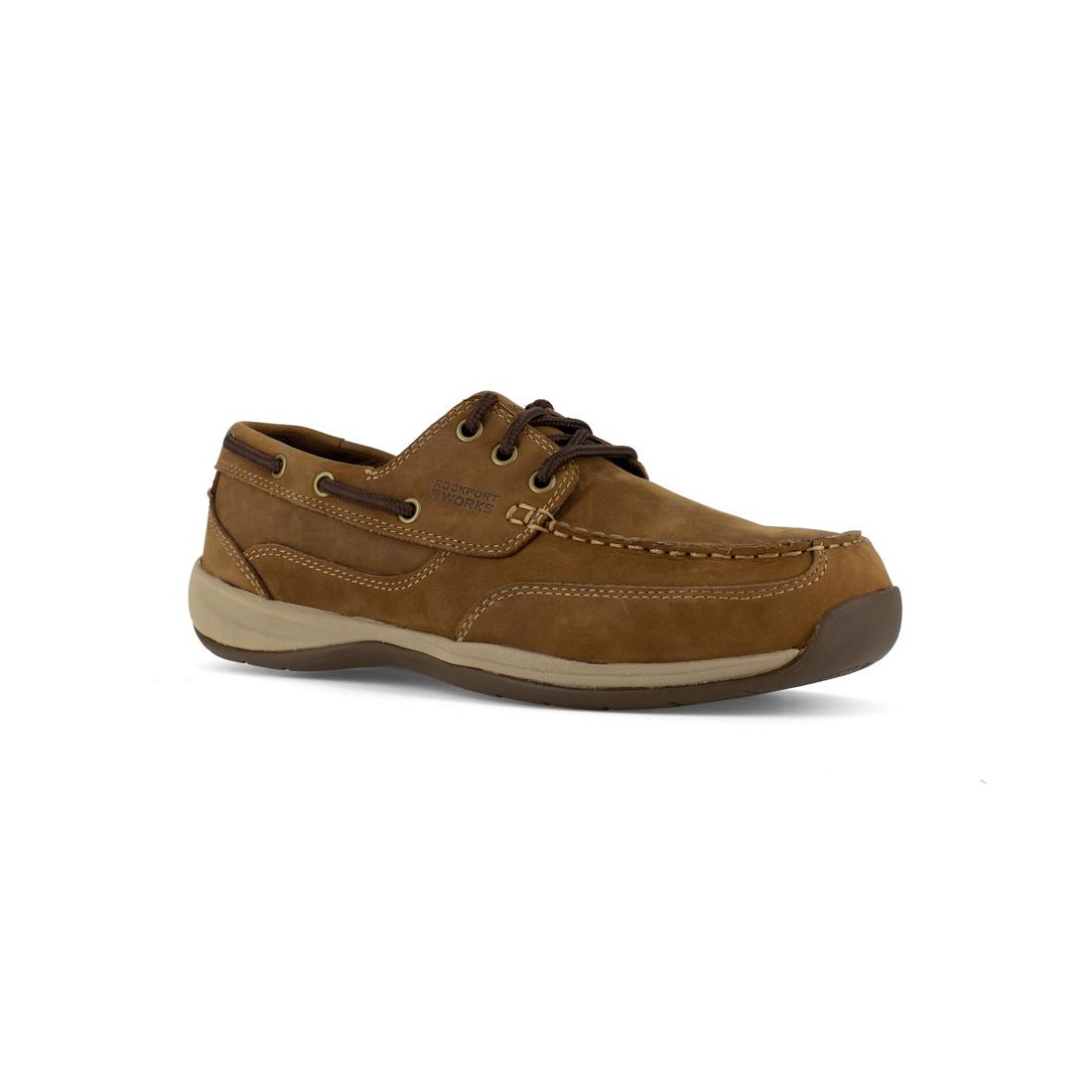 Rockport Works Sailing Club Steel-Toe Slip On Work Shoe Brown RK6736 Lateral Image