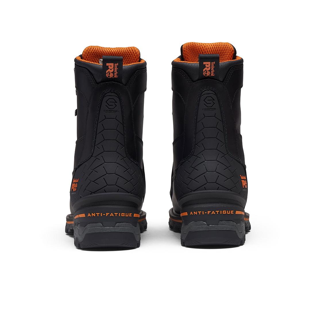 Timberland Pro Boondock Emg 8-Inch Composite-Toe Work Boot Fp Ins Csa 200G Full Grain Black/Orange korn, TB0A66G7 Pair Rear Image