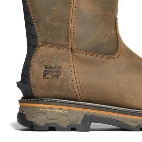 Timberland Pro True Grit Composite- Toe Waterproof Pull-On Work Boot Brown A437Y Heel View