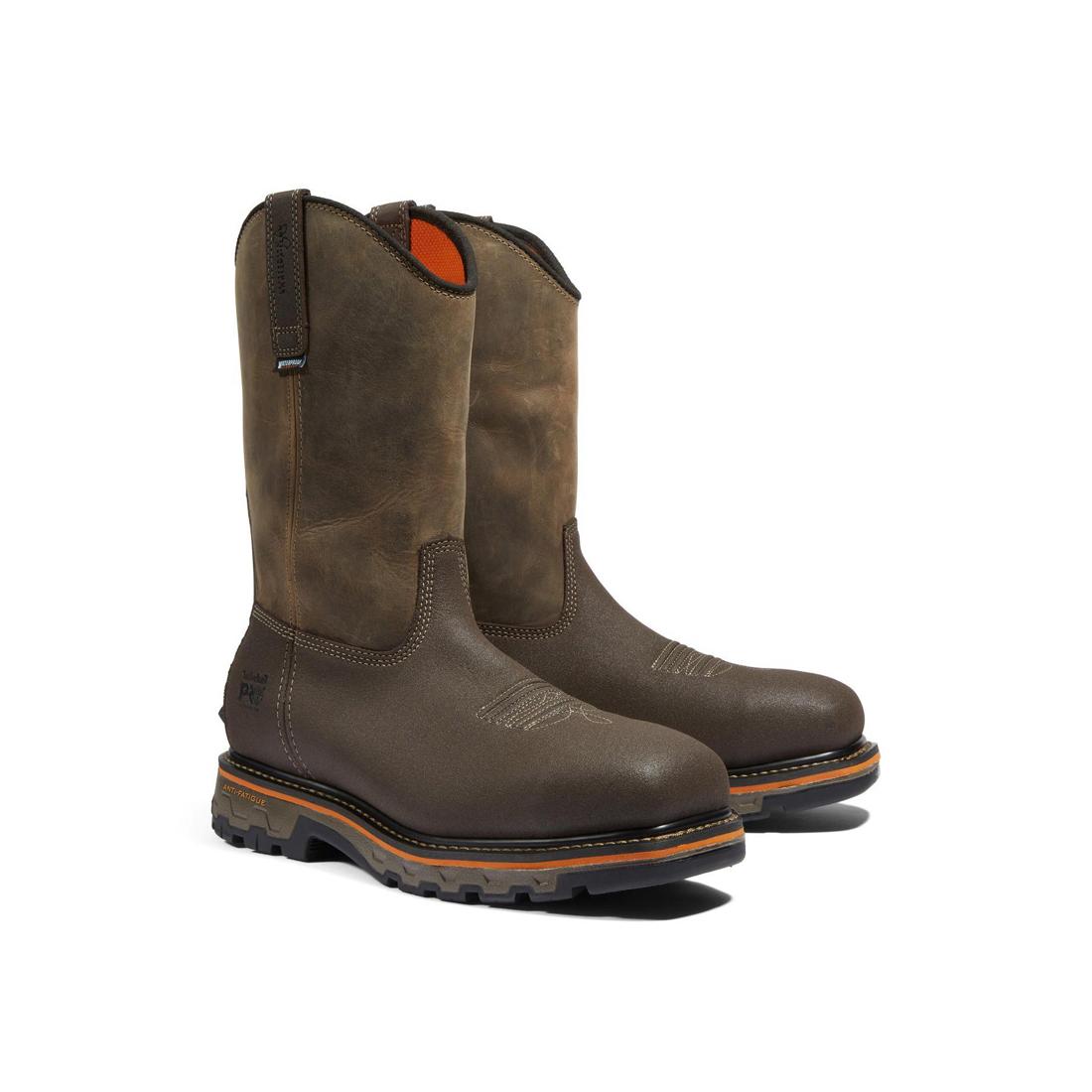 Timberland Pro True Grit Composite-Toe Waterproof Pull-On Work Boot Brown/Green A2297 Both View