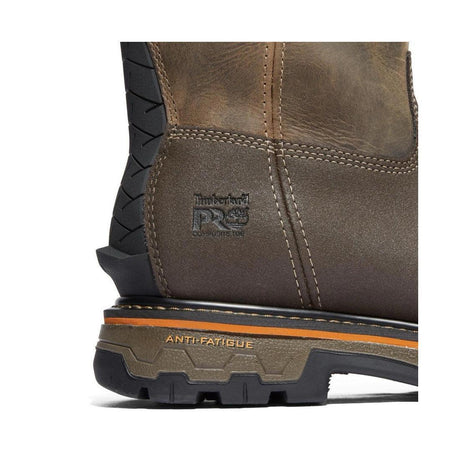 Timberland Pro True Grit Composite-Toe Waterproof Pull-On Work Boot Brown/Green A2297 Heel View