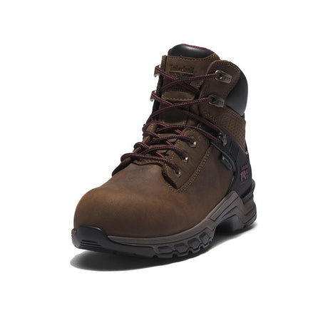 Timberland Pro Women's Hypercharge 6-Inch Waterproof Nano-Toe Work Boot Brown/Purple A4115,DISCONTINUED,LOLA