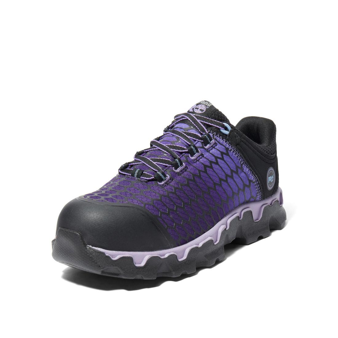 Timberland Pro Women's Powertrain Sport Alloy-Toe Work Shoe Black/Purple A1H1S Front View