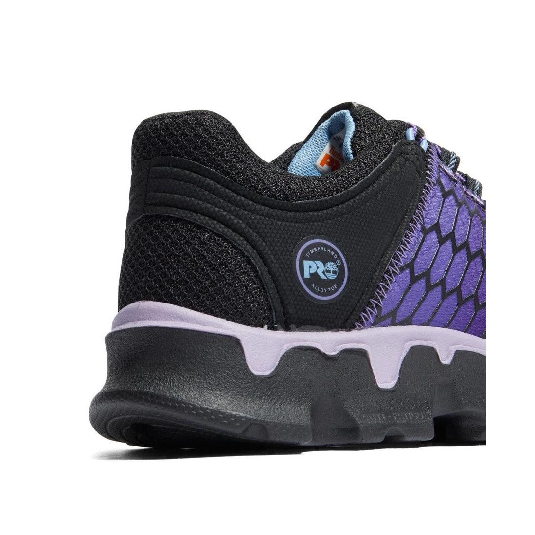 Timberland Pro Women's Powertrain Sport Alloy-Toe Work Shoe Black/Purple A1H1S Heel View