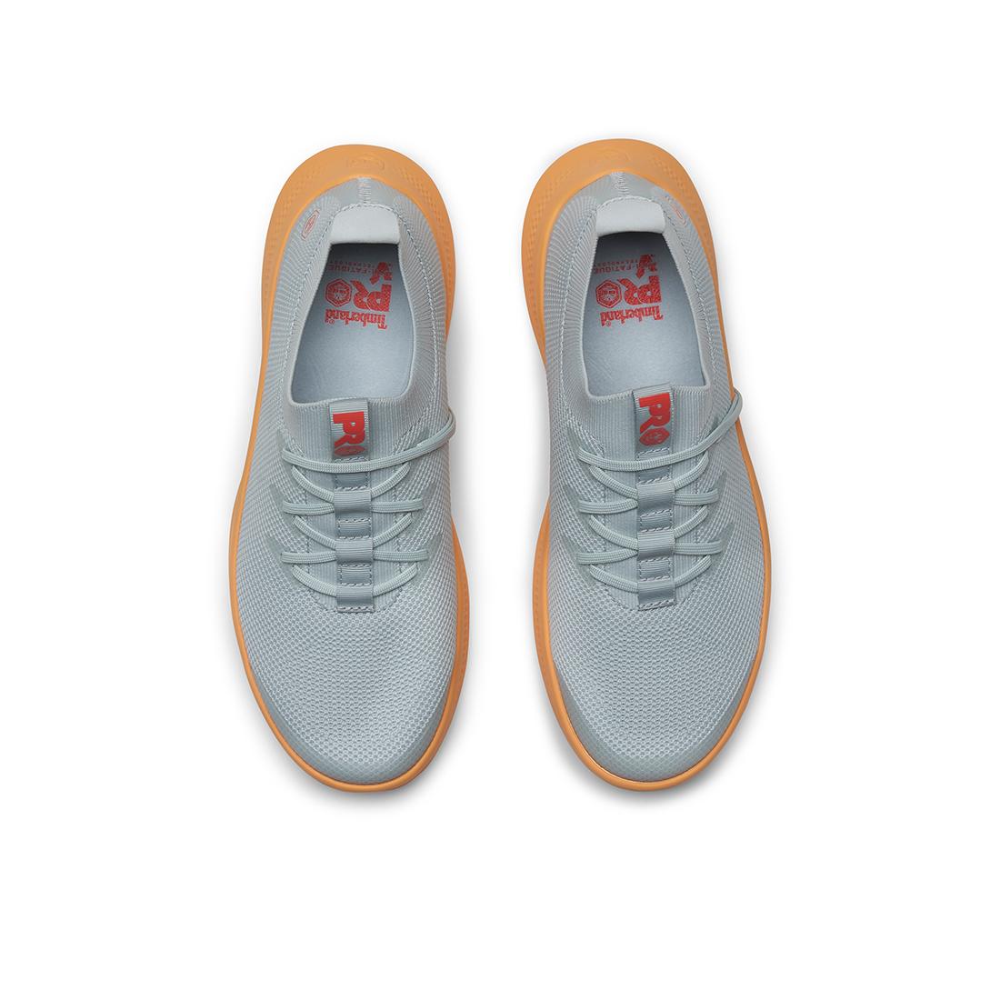 Timberland Pro Women's Solace Slipon Knit Work Shoe Grey/Orange Front-upper View