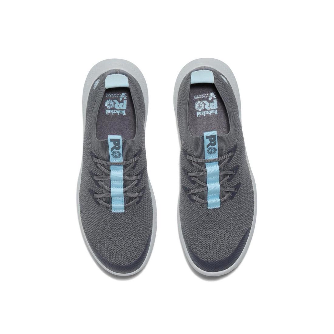 Timberland Pro Women's Solace Soft-Toe Slip-On Shoe Grey Front-upper View