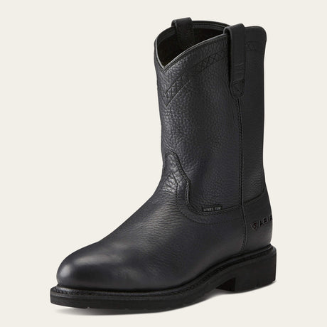 Ariat Sierra Steel Toe Work Boot in Black, three-quarter front view