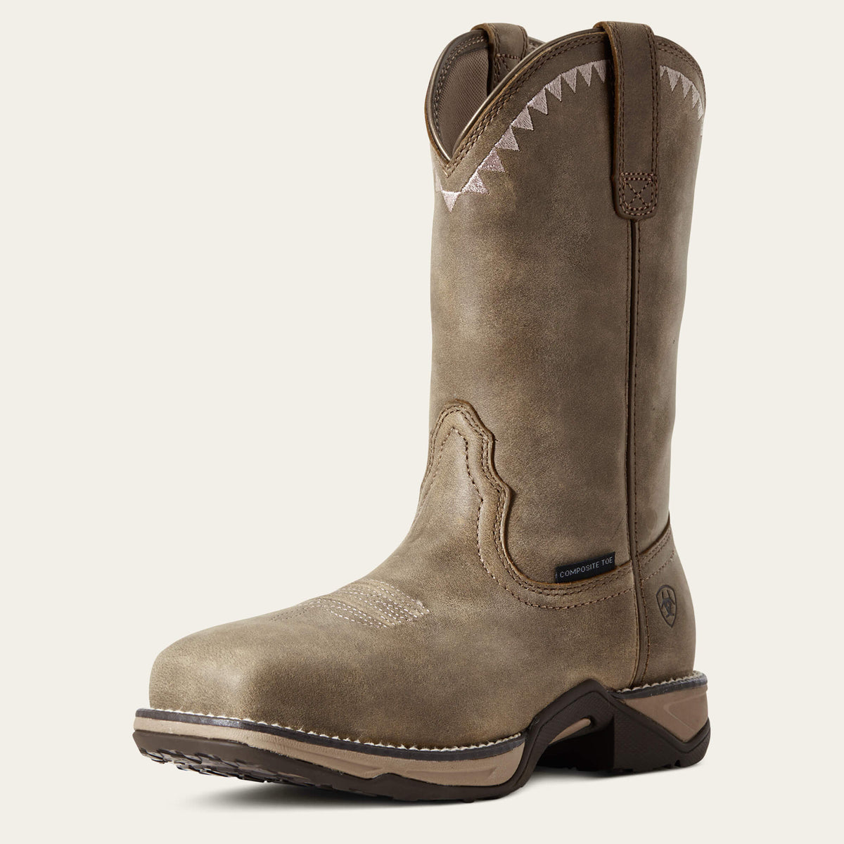 Ariat Anthem Deco Square Toe Composite Toe Work Boot in Brown Bomber, three-quarter front view