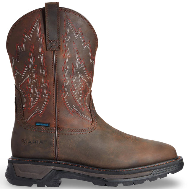 Ariat Big Rig Waterproof Wide Square Toe Work Boot in Dark Brown, side view