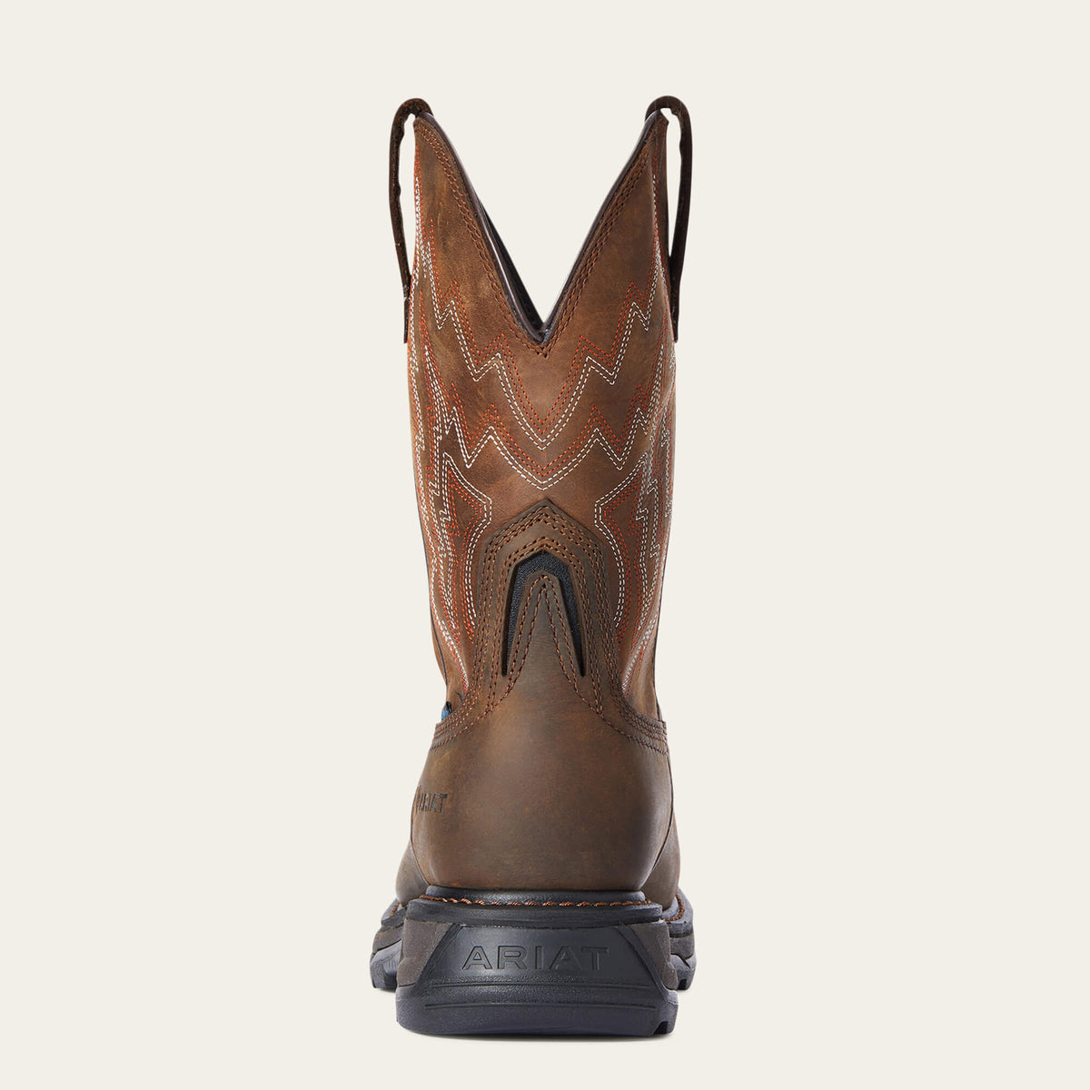 Ariat Big Rig Waterproof Wide Square Toe Composite Toe Work Boot in Dark Brown, heel view