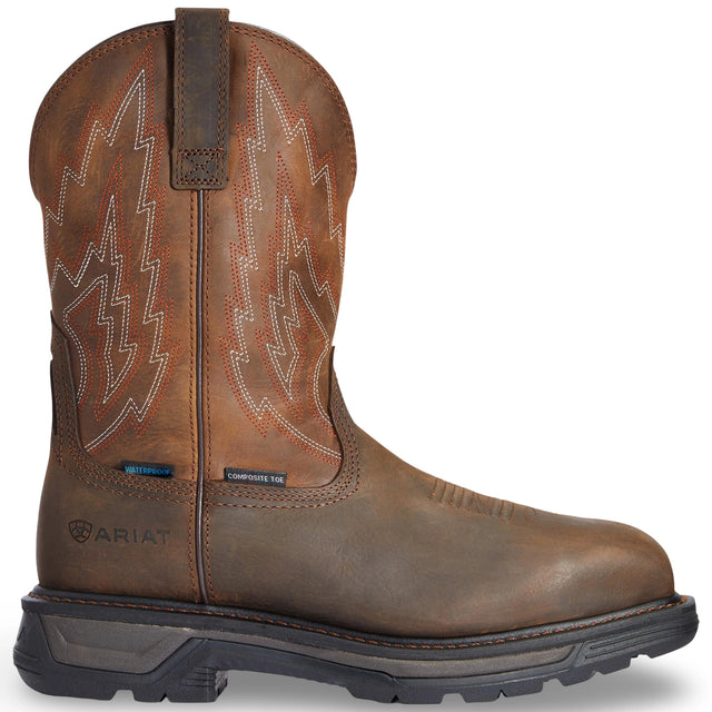 Ariat Big Rig Waterproof Wide Square Toe Composite Toe Work Boot in Dark Brown, side view