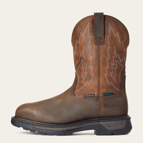 Ariat Big Rig Waterproof Wide Square Toe Composite Toe Work Boot in Dark Brown, side view