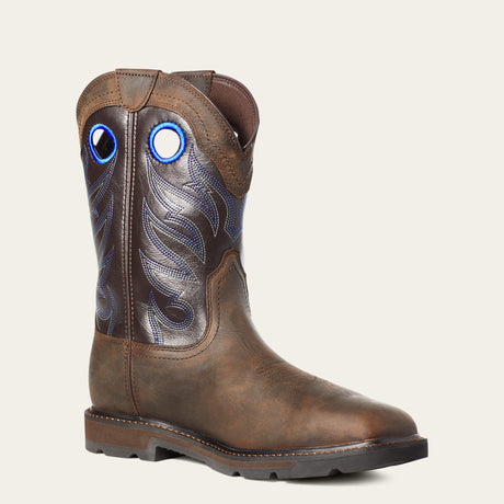 Ariat Groundwork Waterproof Wide Square Toe Steel Toe Work Boot in Dark Brown, medial view