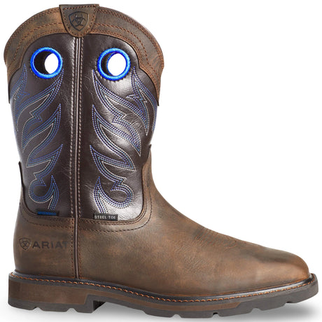 Ariat Groundwork Waterproof Wide Square Toe Steel Toe Work Boot in Dark Brown, side view
