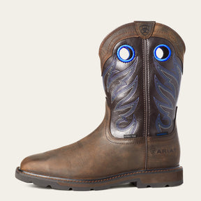 Ariat Groundwork Waterproof Wide Square Toe Steel Toe Work Boot in Dark Brown, side view