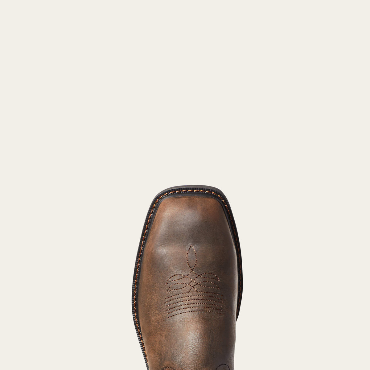 Ariat Groundwork Waterproof Wide Square Toe Steel Toe Work Boot in Dark Brown, toe view