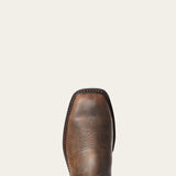 Ariat Groundwork Waterproof Wide Square Toe Steel Toe Work Boot in Dark Brown, toe view