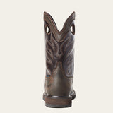 Ariat Groundwork Waterproof Round Toe Work Boot in Dark Brown, heel view