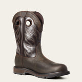 Ariat Groundwork Waterproof Round Toe Work Boot in Dark Brown, medial view