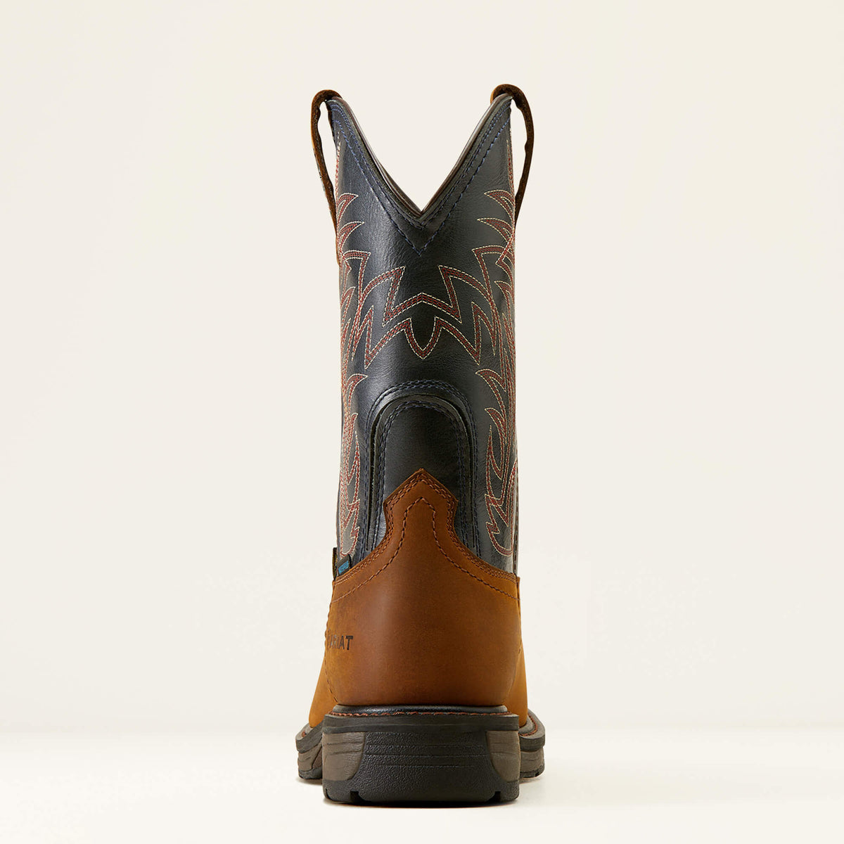 Ariat WorkHog CSA Waterproof Wide Square Toe Metguard Composite Toe Work Boot in Dark Copper, heel view